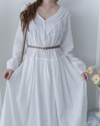 [Style 1] Stripe Cotton Lace Dress V領剪裁通花直紋長裙/ DS1071（優惠至 2月13日）