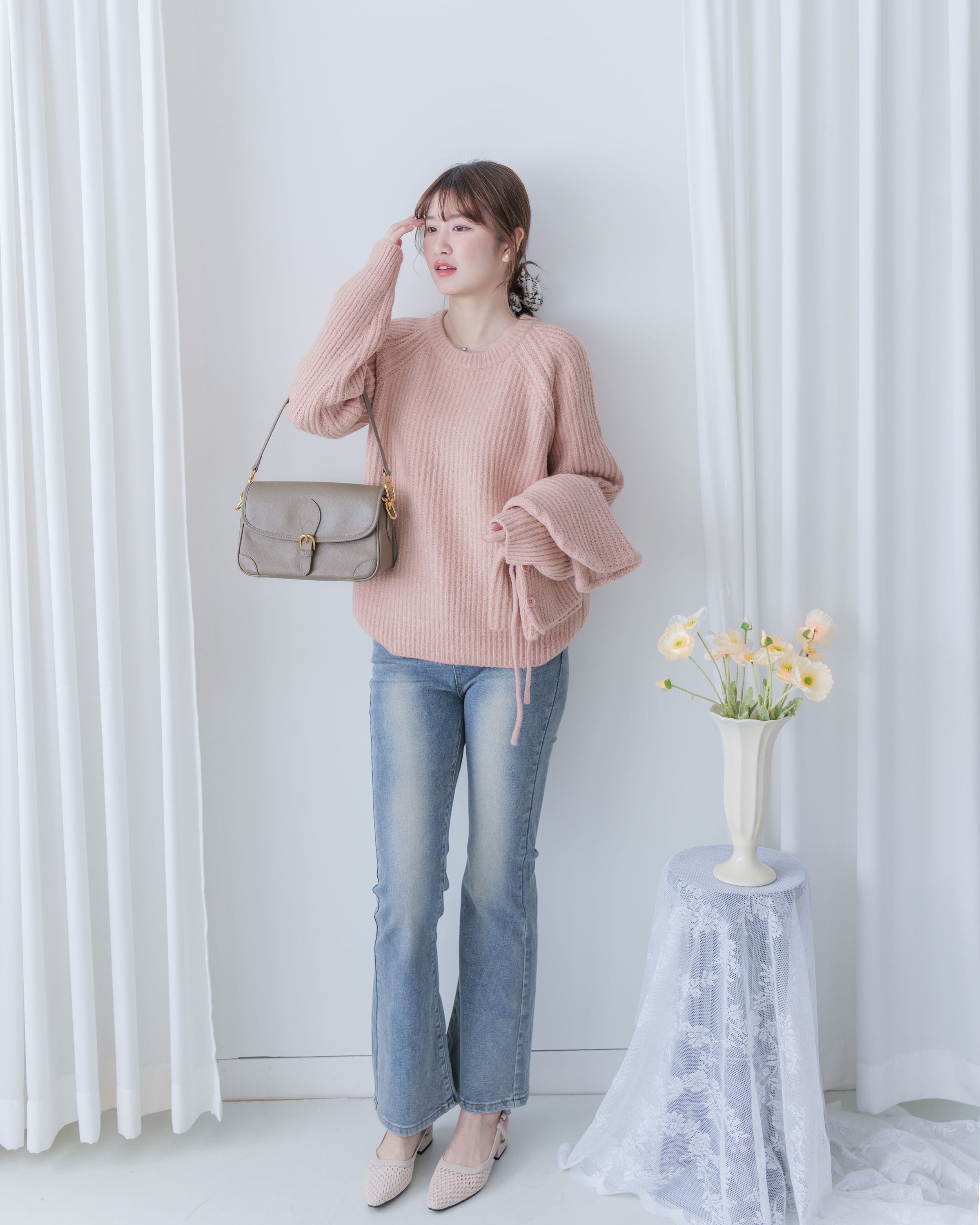 Detachable Hood Knit Top 可拆式連帽圓領針織衫 / KT8194 (Pre-order pink/ Ivory 2月5日截單)