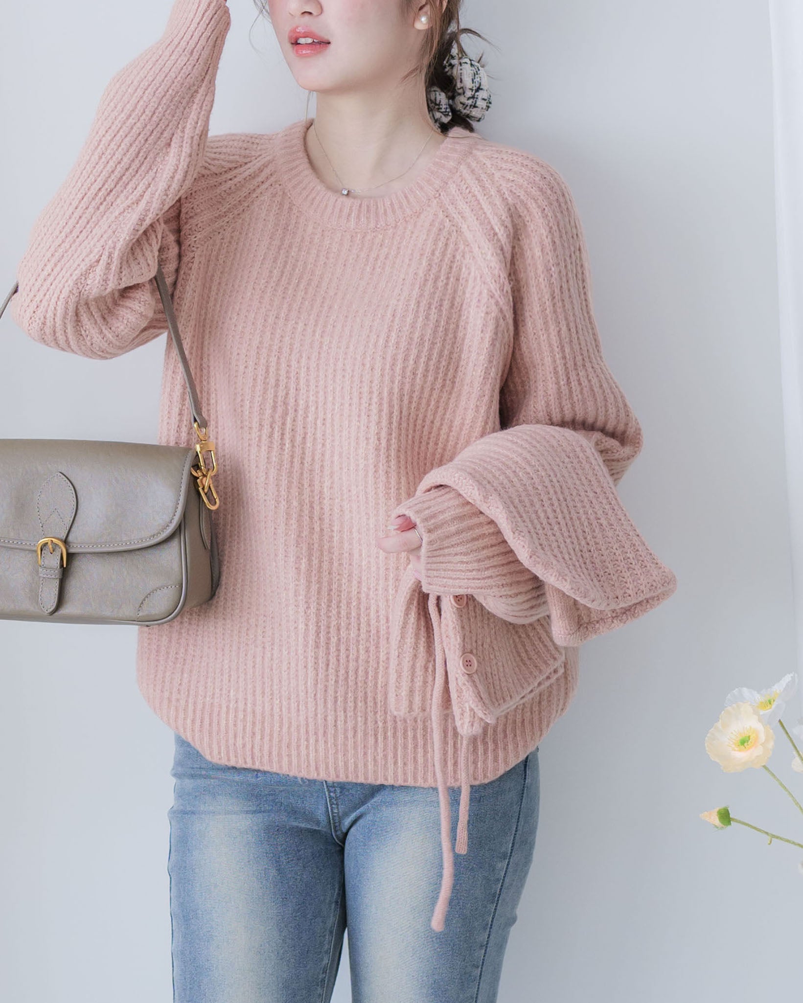 Detachable Hood Knit Top 可拆式連帽圓領針織衫 / KT8194 (Pre-order pink/ Ivory 2月5日截單)