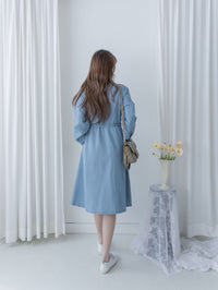 [Style 2] Denim Dress 質感鉑鈕束腰口袋牛仔長裙/ DS1076 （優惠至 2月13日）