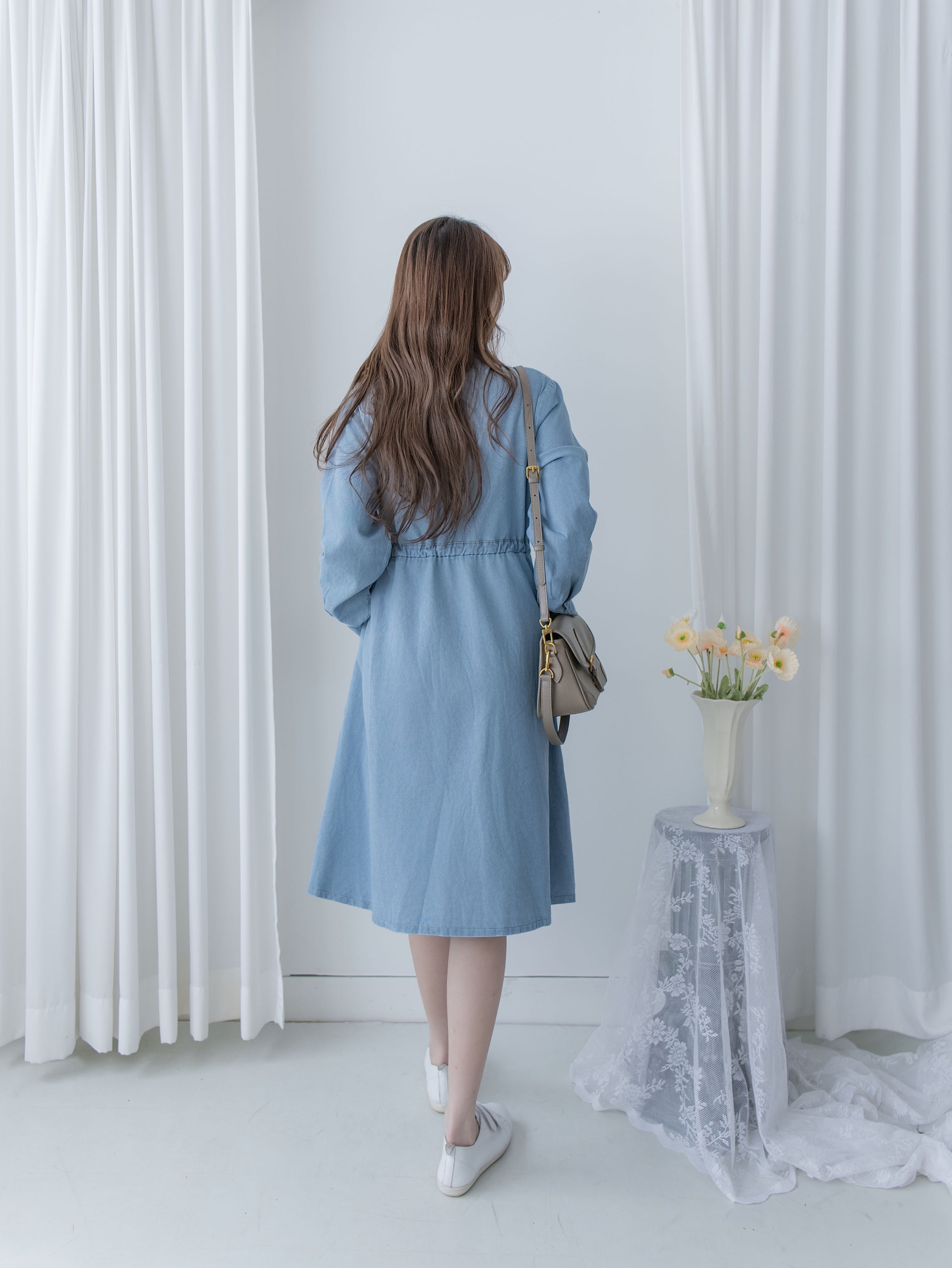 [Style 2] Denim Dress 質感鉑鈕束腰口袋牛仔長裙/ DS1076 （優惠至 2月13日）