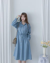 [Style 2] Denim Dress 質感鉑鈕束腰口袋牛仔長裙/ DS1076 （優惠至 2月13日）