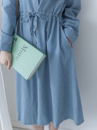 [Style 2] Denim Dress 質感鉑鈕束腰口袋牛仔長裙/ DS1076 （優惠至 2月13日）