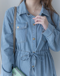 [Style 2] Denim Dress 質感鉑鈕束腰口袋牛仔長裙/ DS1076 （優惠至 2月13日）