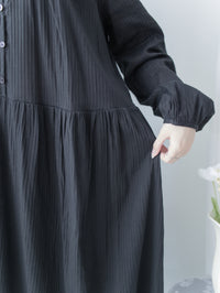 [Style 1] Stripe Cotton Lace Dress V領剪裁通花直紋長裙/ DS1071（優惠至 2月13日）