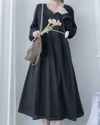 [Style 1] Stripe Cotton Lace Dress V領剪裁通花直紋長裙/ DS1071（優惠至 2月13日）