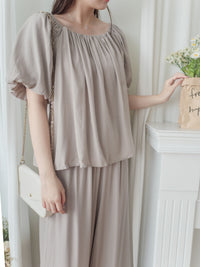 Sophie 涼感皺摺衣領闊腳兩件套 SET/ SE8076 (pre-order beige)