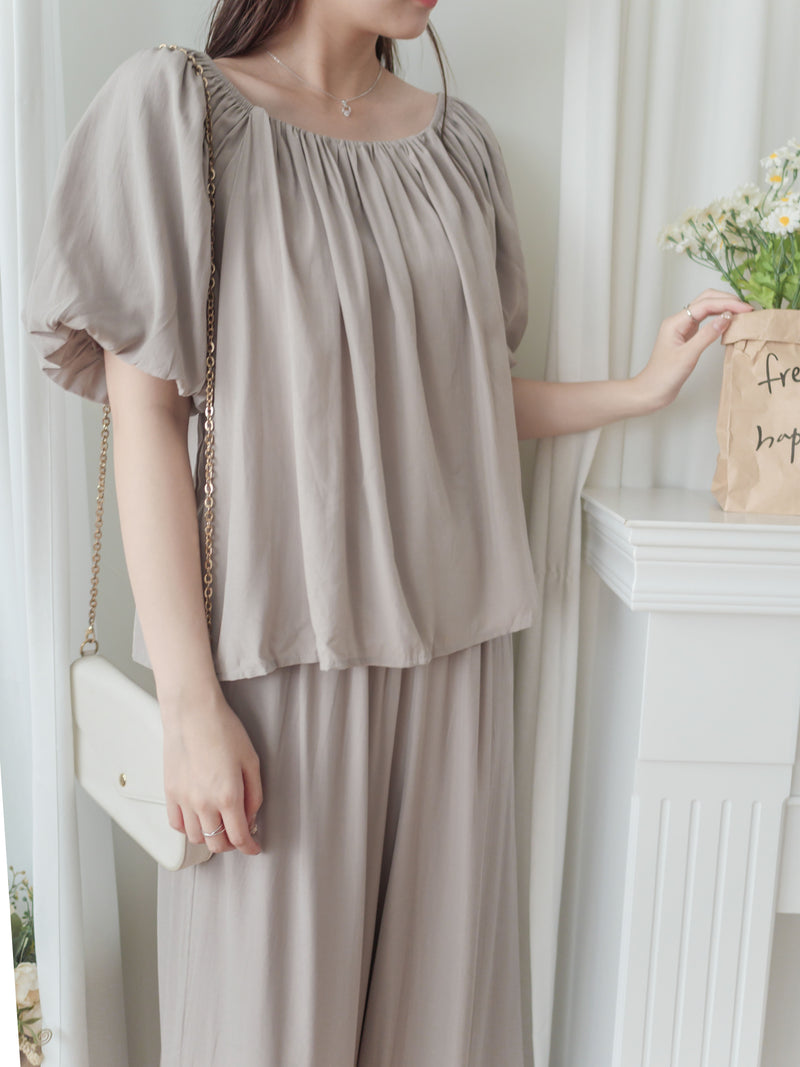 Sophie 涼感皺摺衣領闊腳兩件套 SET/ SE8076 (pre-order beige)