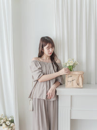 Sophie 涼感皺摺衣領闊腳兩件套 SET/ SE8076 (pre-order beige)
