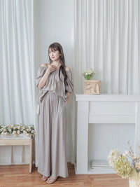 Sophie 涼感皺摺衣領闊腳兩件套 SET/ SE8076 (pre-order beige)