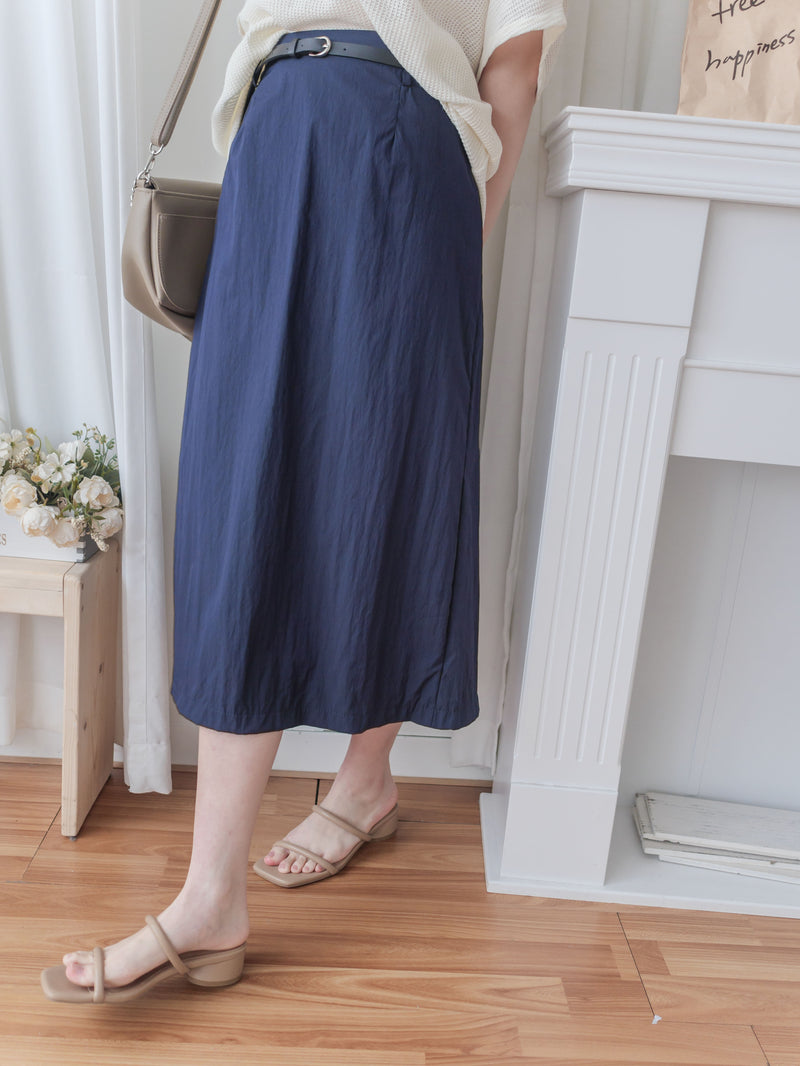 Navy Belt 腰帶裝飾輕身日常後開叉 Skirt/ SK8884