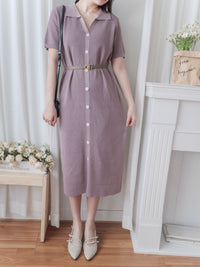 V Collar Knit 翻領V領裝飾鈕扣設計彈性線料 Dress/ DS9899 (pre-order)
