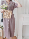 V Collar Knit 翻領V領裝飾鈕扣設計彈性線料 Dress/ DS9899 (pre-order)