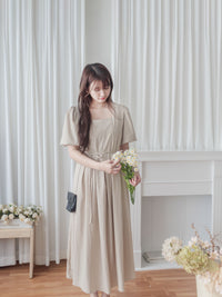 Pleated Waist 隱形橡筋小泡泡袖車褶腰身 Dress / DS9896 (pre-order beige)