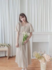Pleated Waist 隱形橡筋小泡泡袖車褶腰身 Dress / DS9896 (pre-order beige)