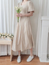 Pleated Waist 隱形橡筋小泡泡袖車褶腰身 Dress / DS9896 (pre-order beige)