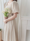 Pleated Waist 隱形橡筋小泡泡袖車褶腰身 Dress / DS9896 (pre-order beige)