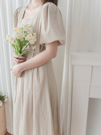 Pleated Waist 隱形橡筋小泡泡袖車褶腰身 Dress / DS9896 (pre-order beige)