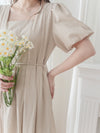Pleated Waist 隱形橡筋小泡泡袖車褶腰身 Dress / DS9896 (pre-order beige)