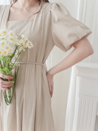 Pleated Waist 隱形橡筋小泡泡袖車褶腰身 Dress / DS9896 (pre-order beige)