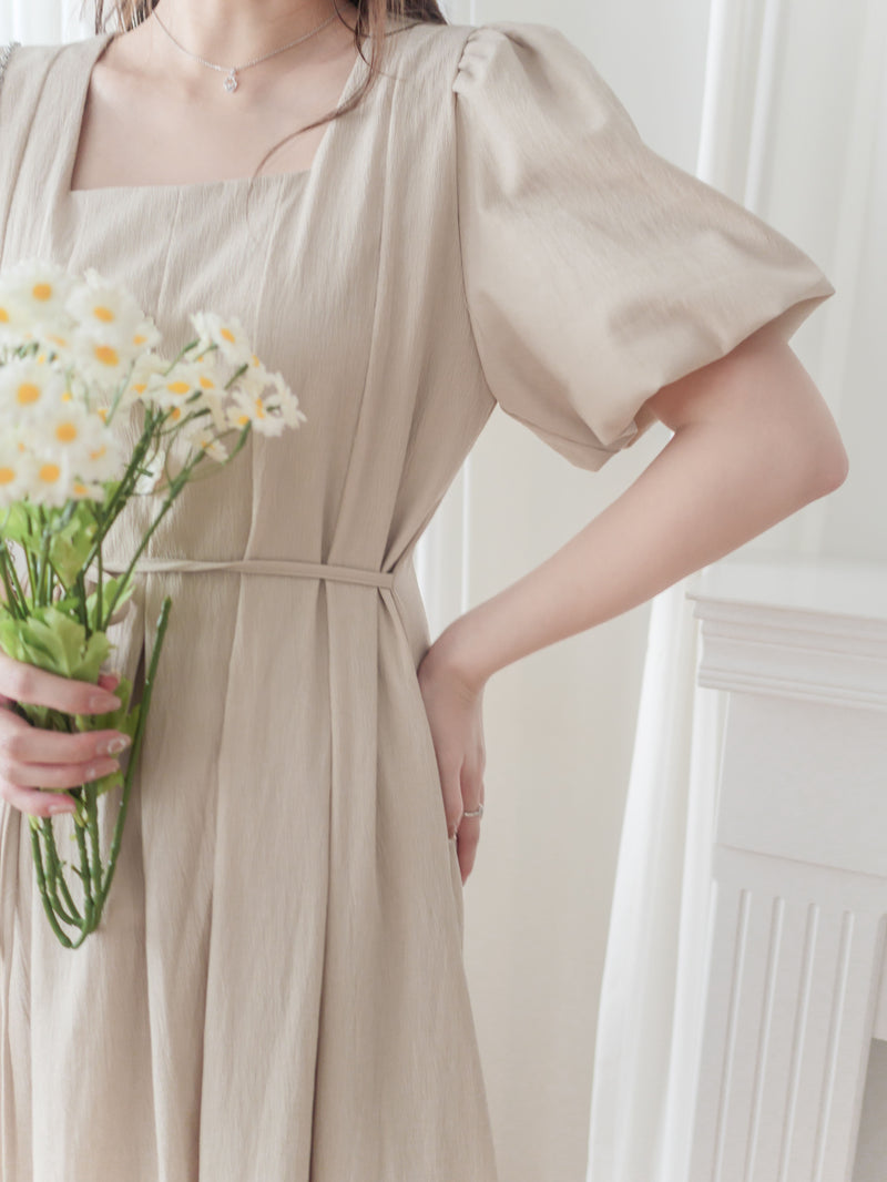 Pleated Waist 隱形橡筋小泡泡袖車褶腰身 Dress / DS9896 (pre-order beige)