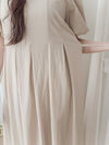 Pleated Waist 隱形橡筋小泡泡袖車褶腰身 Dress / DS9896 (pre-order beige)