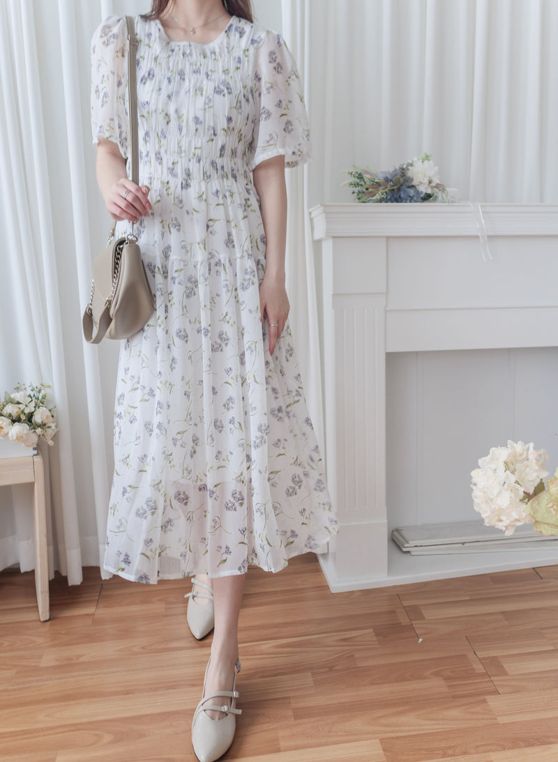 Lavender 薰衣草印花舒適修身連身裙 Dress/ DS9887 (pre-order)