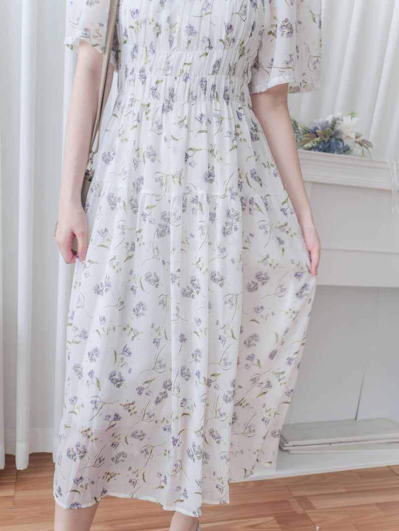 Lavender 薰衣草印花舒適修身連身裙 Dress/ DS9887 (pre-order)