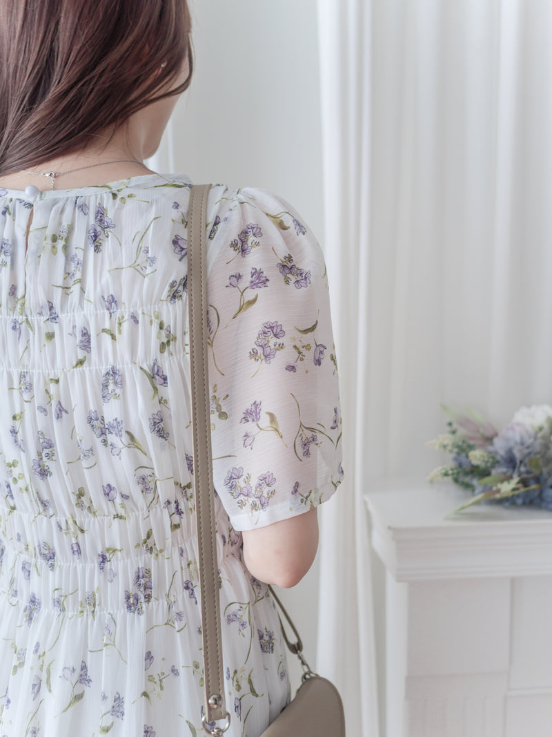 Lavender 薰衣草印花舒適修身連身裙 Dress/ DS9887 (pre-order)