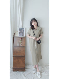 V Collar Knit 翻領V領裝飾鈕扣設計彈性線料 Dress/ DS9899 (pre-order)