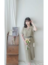 V Collar Knit 翻領V領裝飾鈕扣設計彈性線料 Dress/ DS9899 (pre-order)