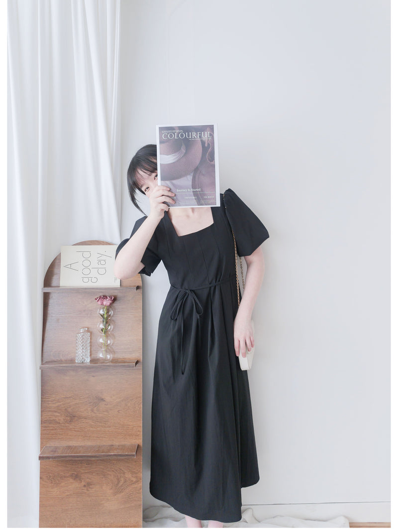 Pleated Waist 隱形橡筋小泡泡袖車褶腰身 Dress / DS9896 (pre-order beige)