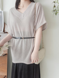 V Neck 顯瘦前後開V領線料長針織 Knit / TP9145 (pre-order white)