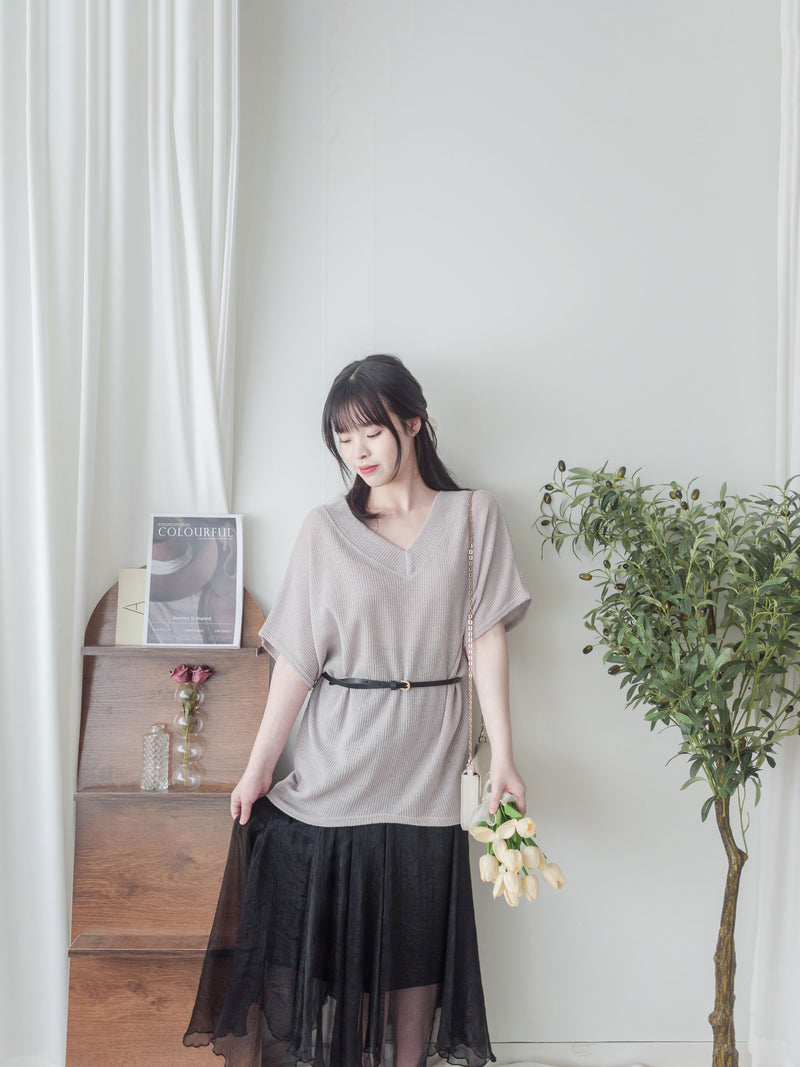 V Neck 顯瘦前後開V領線料長針織 Knit / TP9145 (pre-order white)