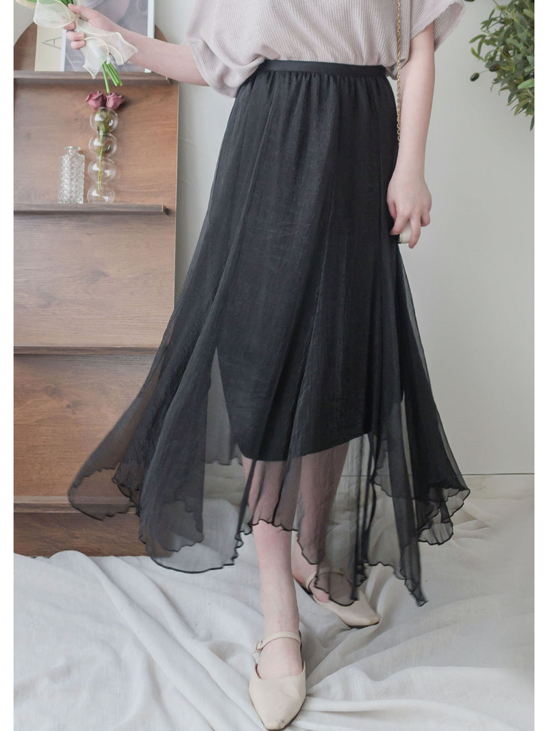 Flair 絲帶橡筋腰輕優雅不規則傘裙擺 Skirt/ SK8882 (pre-order beige)