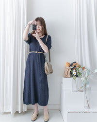Cable-Knit Navy Dress 經典扭紋輕修腰針織連身裙/ DS1078