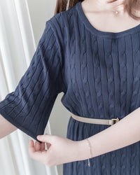 Cable-Knit Navy Dress 經典扭紋輕修腰針織連身裙/ DS1078