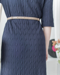 Cable-Knit Navy Dress 經典扭紋輕修腰針織連身裙/ DS1078