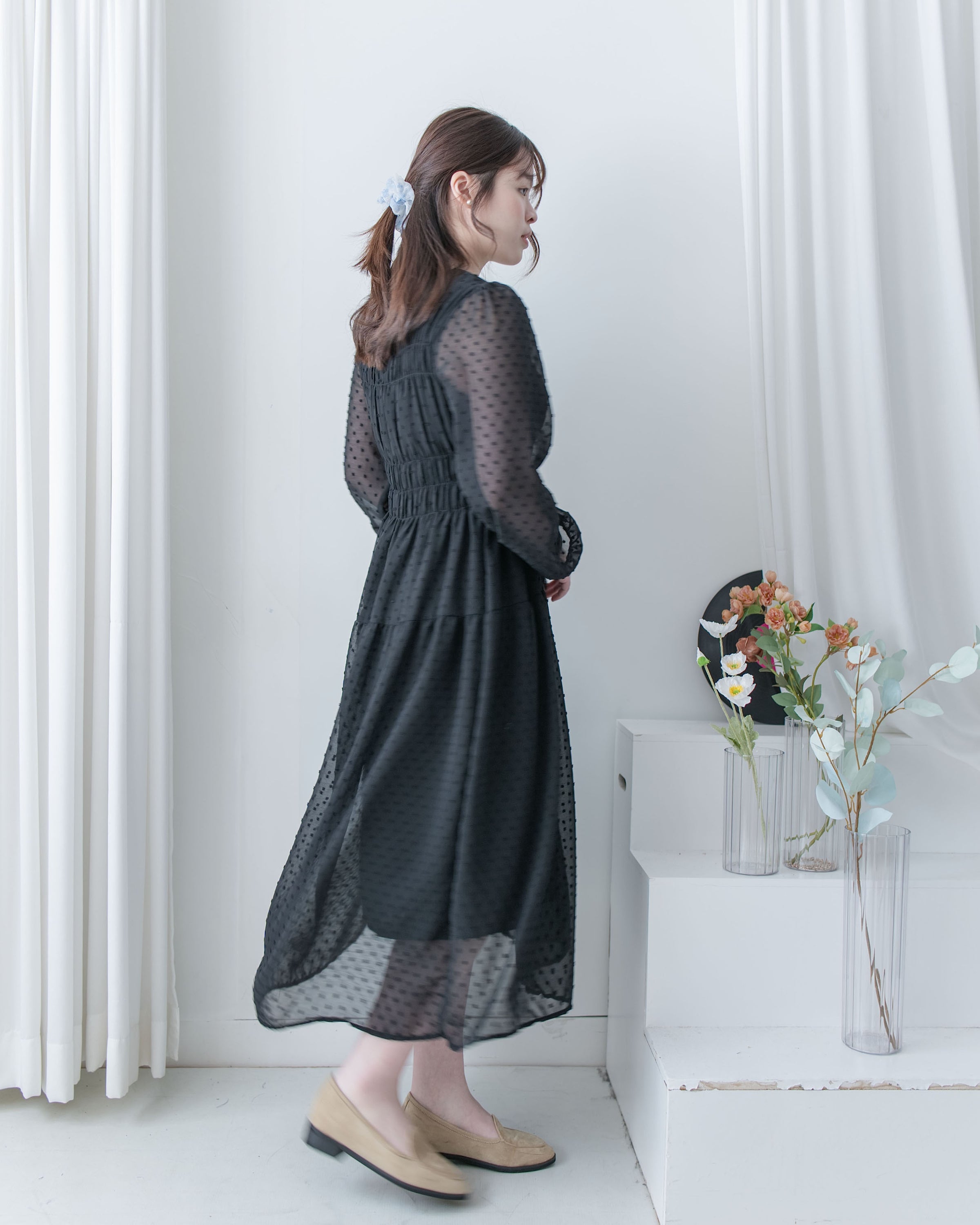 Romantic Dot Dress 浪漫立體點紋修身雪紡連身裙/ DS1073