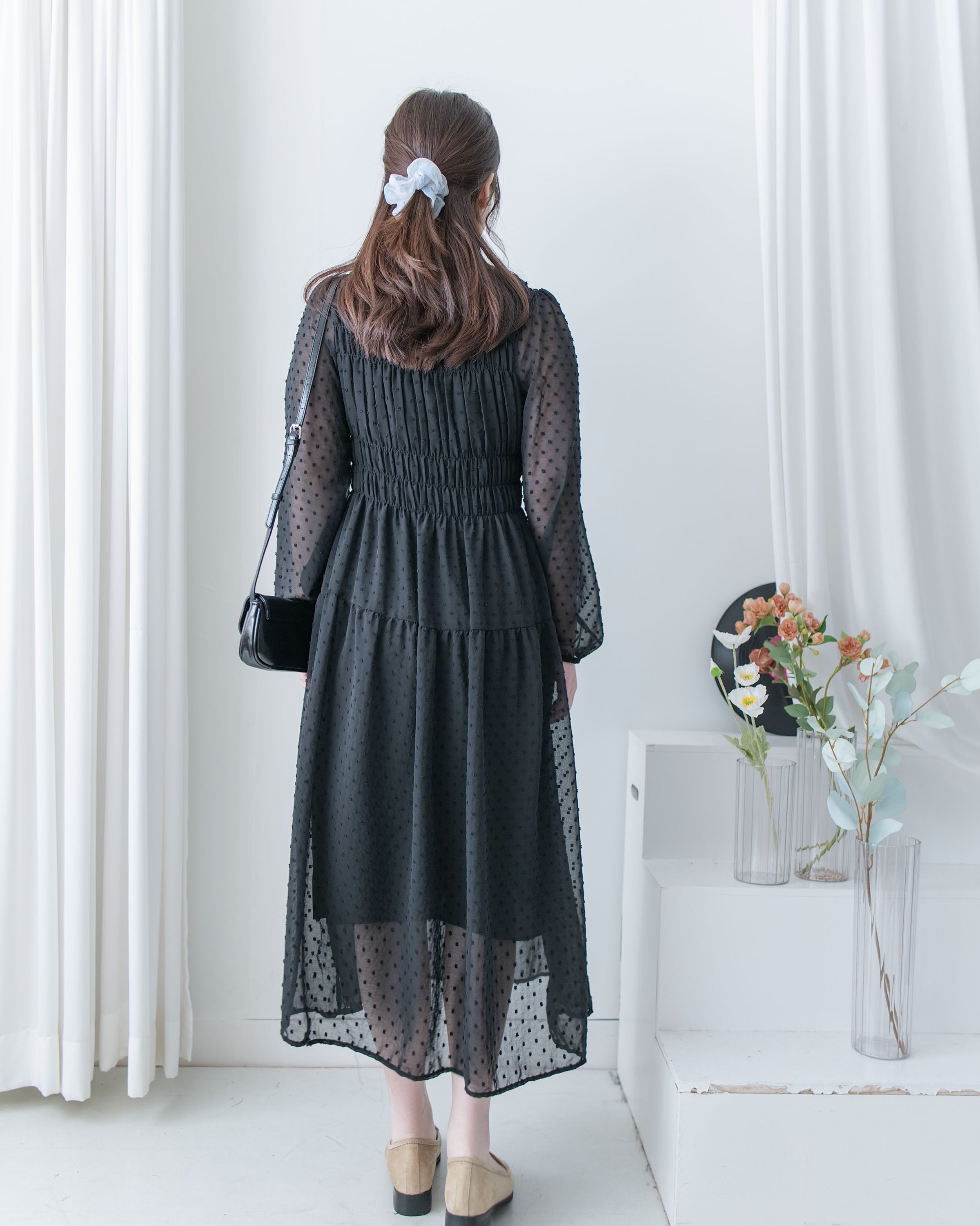 Romantic Dot Dress 浪漫立體點紋修身雪紡連身裙/ DS1073