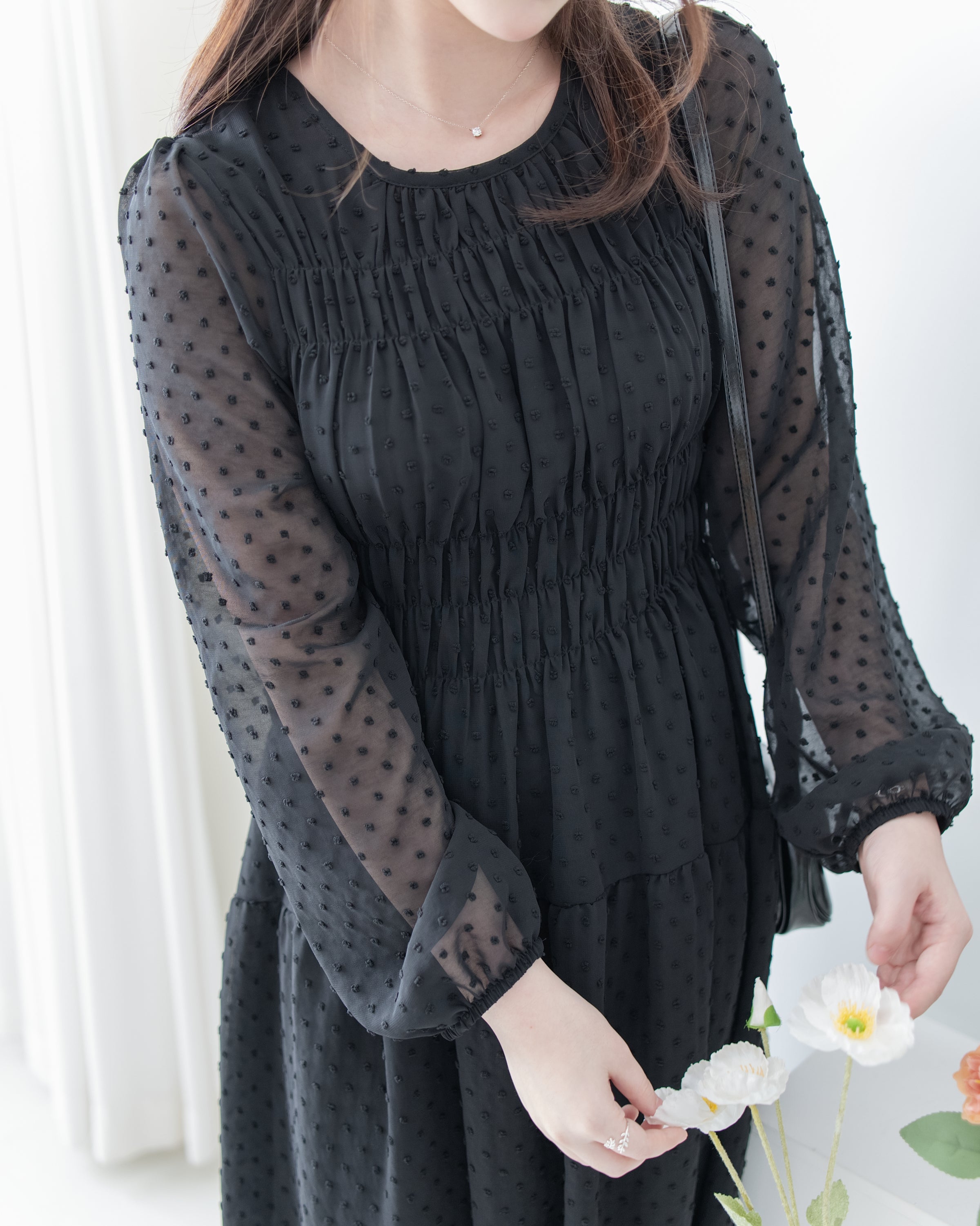 Romantic Dot Dress 浪漫立體點紋修身雪紡連身裙/ DS1073