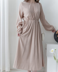 Luminous Dress 極致絲光棉顯瘦圓領蝴蝶修腰長裙/ DS1080