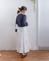 PolkaDot Scarf Blouse 光澤感小點V領綁結微短上衣/ BU9130