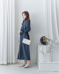 Navy Dress 深藍修腰口袋恤衫裙/ DS1072