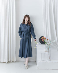 Navy Dress 深藍修腰口袋恤衫裙/ DS1072