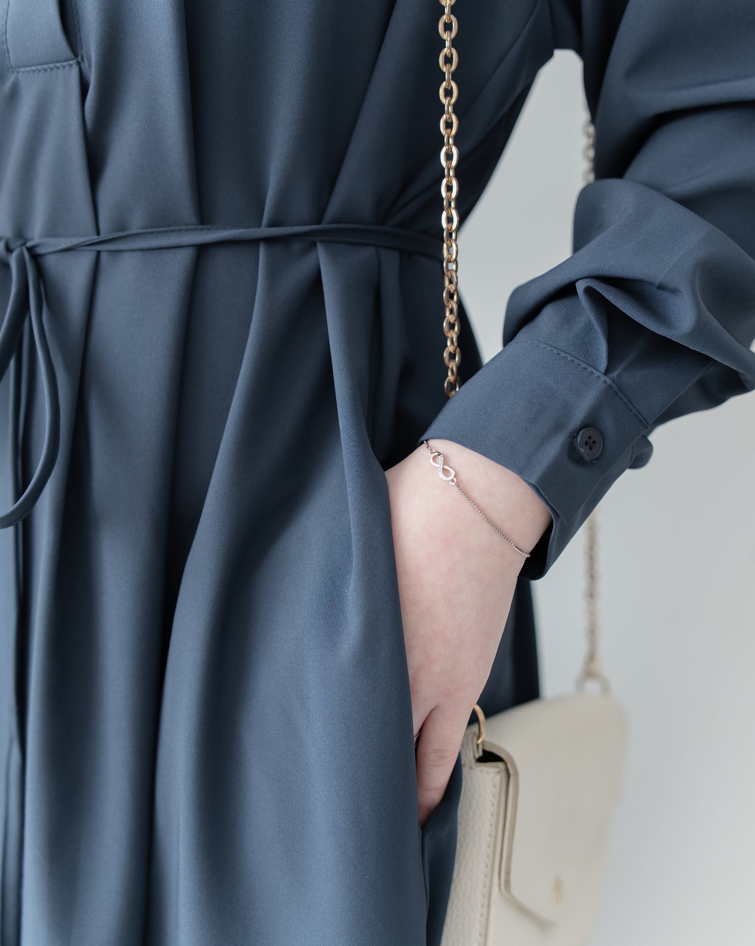 Navy Dress 深藍修腰口袋恤衫裙/ DS1072