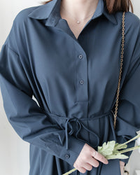 Navy Dress 深藍修腰口袋恤衫裙/ DS1072