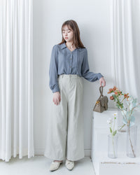 Button Collar Blouse 立體細褶V領金扣襯衫/ BU9127 (Pre-order steelblue milktea 3月3截單)