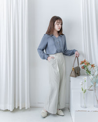 Stitched-Line Pants 棉質立體車線顯瘦寬腿西褲/ PT8477 (pre-order black)