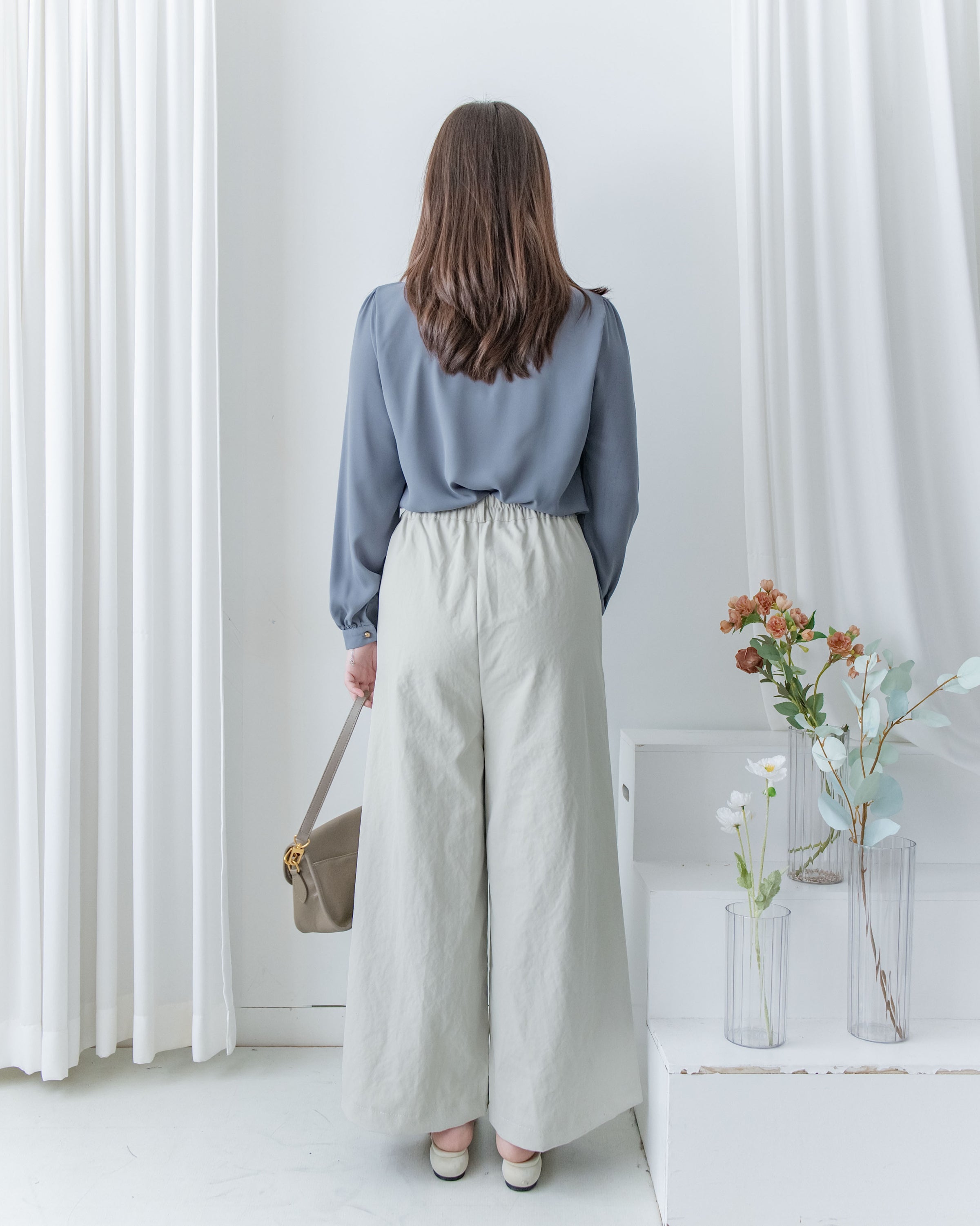 Stitched-Line Pants 棉質立體車線顯瘦寬腿西褲/ PT8477 (pre-order black)